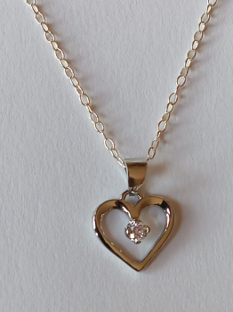 silver chain with 3 mm white zirconia heart pendant-anchor chain 45 cm
